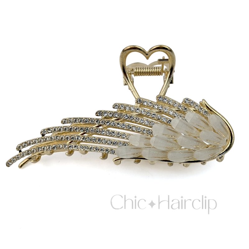 Pince cheveux bijou strass et perles chic romantique pince croco en métal doré