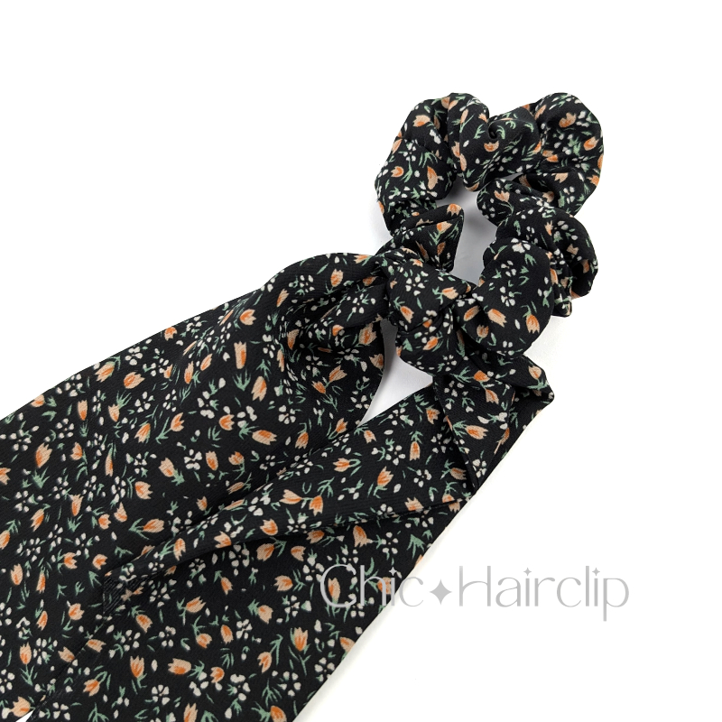 Chouchou foulchie pour cheveux tissu fleuri