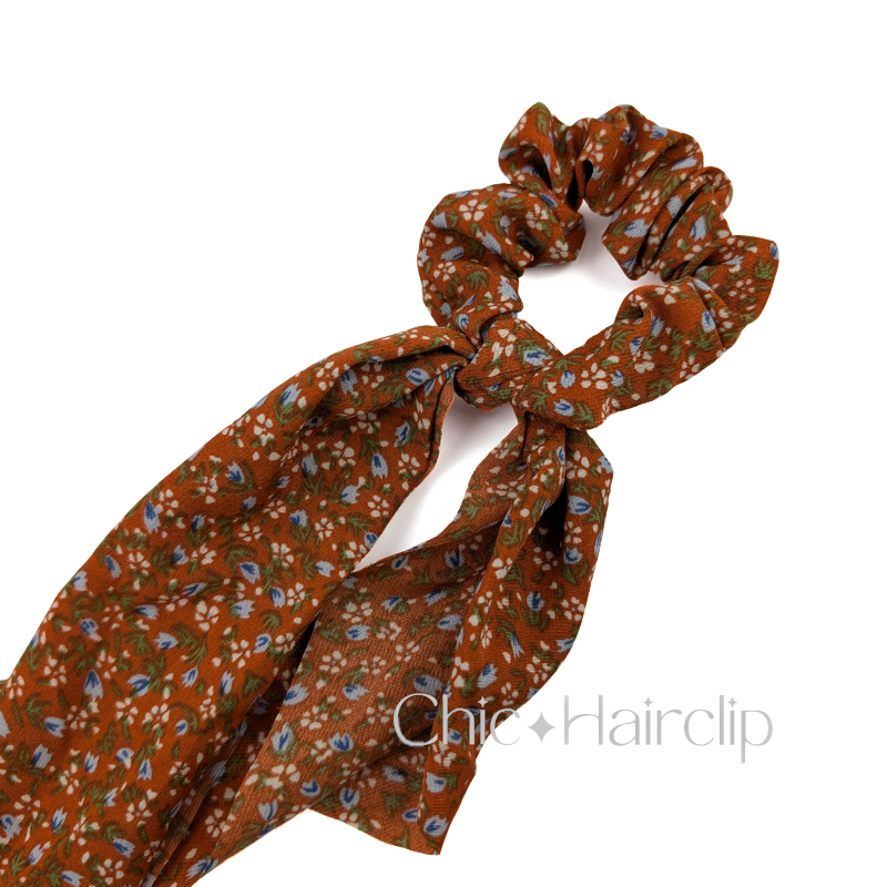 Chouchou foulchie pour cheveux tissu fleuri